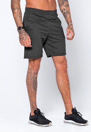 ESSENTIAL BLANK LOUNGE GYM JOGGER SHORTS - CHARCOAL GREY