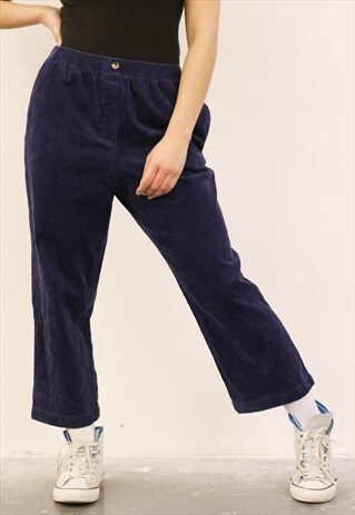 VINTAGE 1980S NAVY BLUE CORDUROY HIGH-WAISTED TROUSER