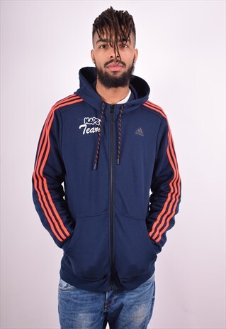 ADIDAS MENS VINTAGE HOODIE JACKET LARGE BLUE 90'S
