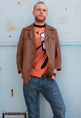 VINTAGE 70' CLASSIC UNIQUE BROWN LEATHER UNISEX JACKET