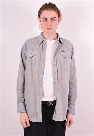 CALVIN KLEIN MENS VINTAGE DENIM SHIRT MEDIUM GREY 90S