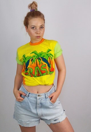 BEE RIO VINTAGE 90'S TROPICAL BRASIL FESTIVAL SUMMER T-SHIRT