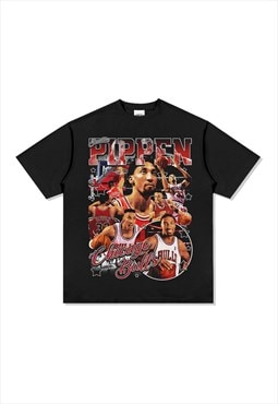 Black Scottie Pippen Graphic Cotton Fans T shirt tee