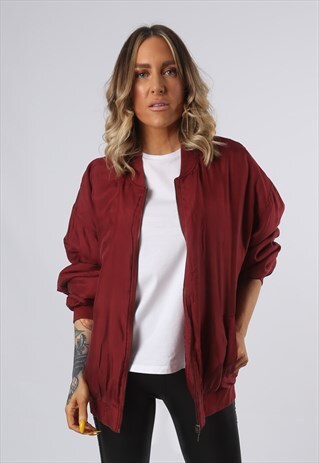 SILK BOMBER JACKET PLAIN OVERSIZED VINTAGE UK 16 - 18 (3DA)