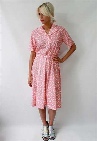 VINTAGE 80'S FLOWER PINK MIDI DRESS