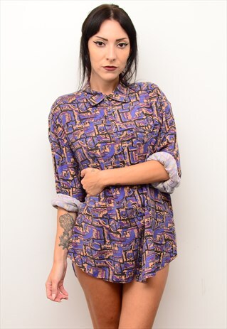 VINTAGE 90'S ABSTRACT BOLD FUNKY PATTERNED OVERSIZED SHIRT