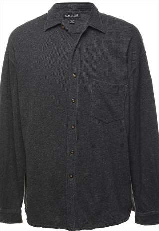 BEYOND RETRO VINTAGE DOGTOOTH BLACK & GREY LONG SLEEVE SHIRT