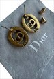 DIOR EARRINGS GOLD TONE DIAMANTE CD MONOGRAM STUDS