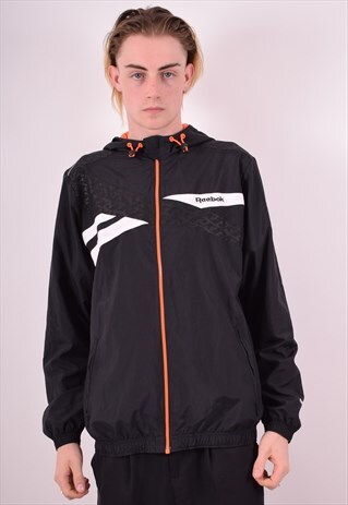 REEBOK MENS VINTAGE JACKET MEDIUM BLACK 90S
