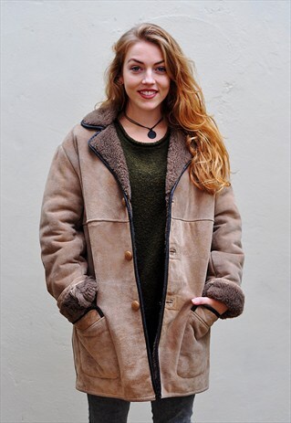 VINTAGE 1990S LIGHT BROWN SHEEPSKIN SHEARLING COAT