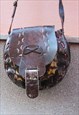 DARK BROWN TOOLED SMALL REAL LEATHER HANDBAG