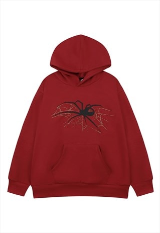 Spider hoodie embellished goth pullover punk jumper in red