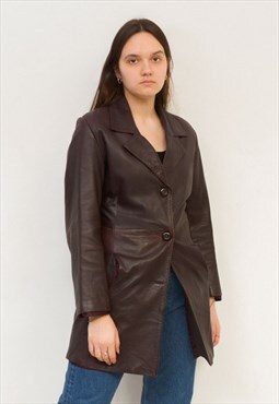 Vintage Hugo Boss Women's 90's M Leather Burgundy Jacket