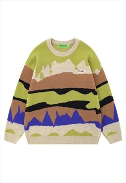 Landscape sweater knitted earth jumper skater top in green