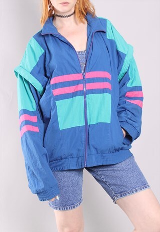 VINTAGE 80S STRIPE ZIP OFF SLEEVE SHELL JACKET