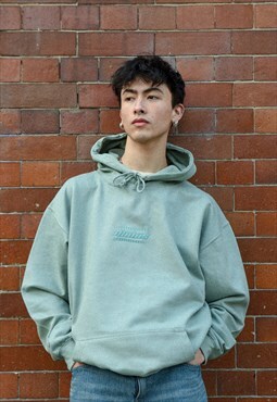 Hoodie in Dusty Green with Futuristic Logo Embroidery