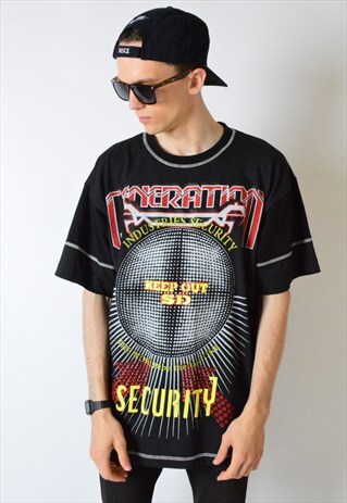 VINTAGE 90S BLACK SECURITY 3D OVERSIZED T-SHIRT