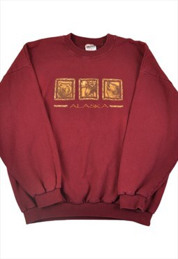 Vintage Alaska Print Sweatshirt Burgundy XXL