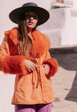 THE DUCHESS - Tangerine Suede Penny Lane Faux Fur Trim Short