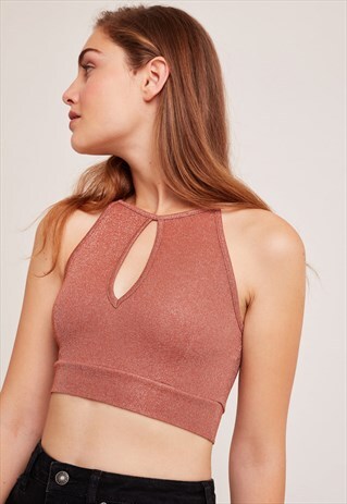 SLEEVELESS CROP TOP - PINK LUREX