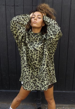 LOOSE FIT OVERSIZE LEOPARD ANIMAL PRINT DENIM SHIRT JACKET