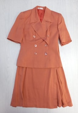 80's Two Piece Suit Jacket Skirt Peach Orange