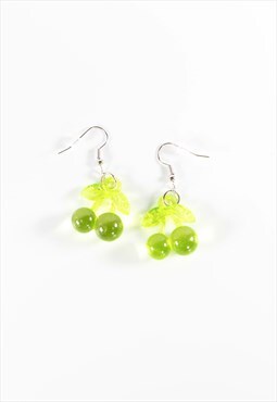 Y2K Style Cherry Dangly Earrings In Green