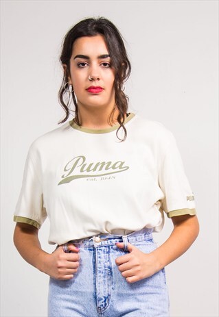 VINTAGE 90'S CREAM PUMA RINGER STYLE T-SHIRT
