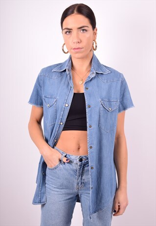 ARMANI JEANS WOMENS VINTAGE DENIM SHIRT SMALL BLUE 90'S