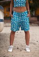DONNA BLUE SNEAKER PRINT BOARD SHORTS WITH SIDE ZIP