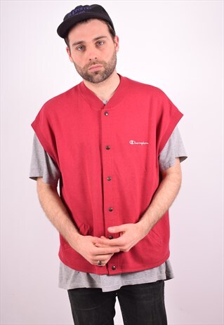 CHAMPION MENS VINTAGE CARDIGAN SWEATER SLEEVELESS XXL MAROON