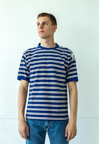 VINTAGE RETRO BLUE STRIPY ADIDAS T-SHIRT TOP