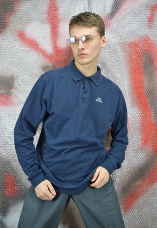 VINTAGE DARK BLUE CLASSIC KAPPA LONG SLEEVE POLO SHIRT