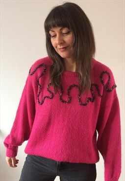 Vintage 80s Pink & Black Jumper