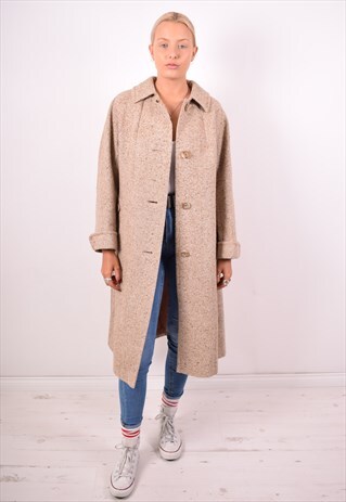 AQUASCUTUM WOMENS VINTAGE COAT LARGE BEIGE 90S