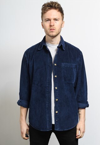 VINTAGE CORDUROY CORD SHIRT BLUE