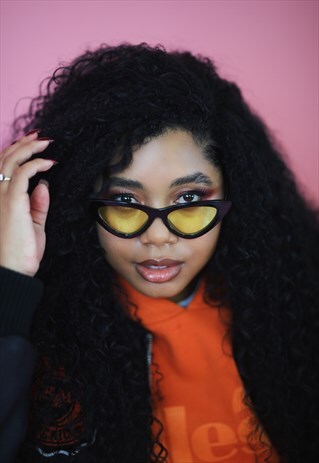 YELLOW SUMMER 90S Y2K SLIM CAT EYE SUNGLASSES SHADES