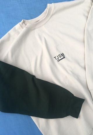 GREEN AND CREAM TEXT LOGO JUMPER