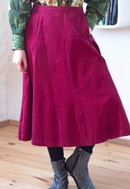 Dark red A line corduroy midi skirt