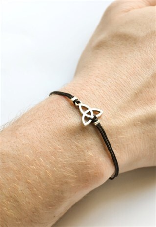 MEN'S BRACELET, SILVER TRINITY CHARM, BLACK CORD, MEN GIFT