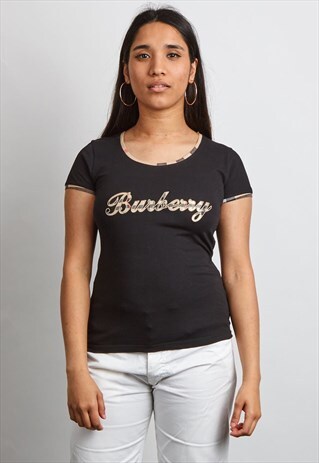 RARE VINTAGE 90'S BURBERRY ROUND NECK PLAID LOGO T-SHIRT