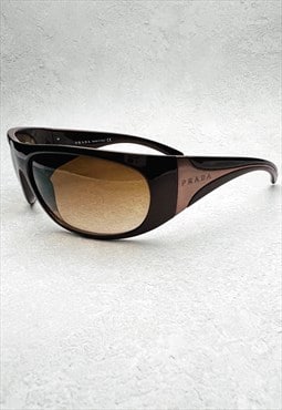 Prada Sunglasses Authentic Brown Bronze Metallic Shield 