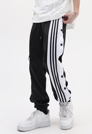 ASYMMETRIC STRIPE JOGGERS GRUNGE TRACK PANTS IN BLACK WHITE