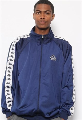 VINTAGE KAPPA TAPE LOGO TRACK JACKET NAVY BLUE