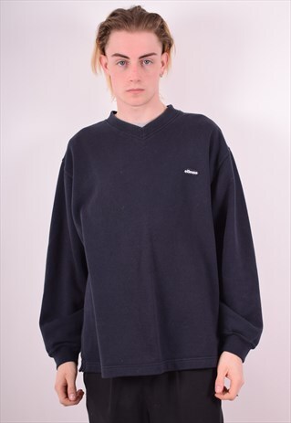 ELLESSE MENS VINTAGE SWEATSHIRT JUMPER LARGE BLUE 90S