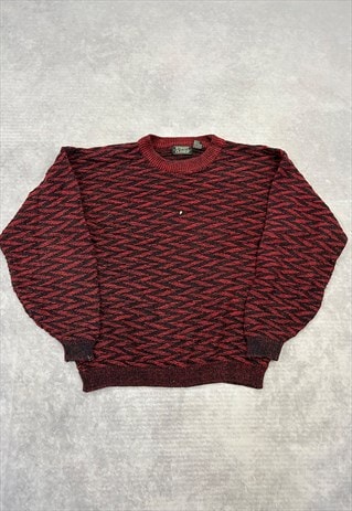 VINTAGE KNITTED JUMPER ABSTRACT PATTERNED KNIT SWEATER