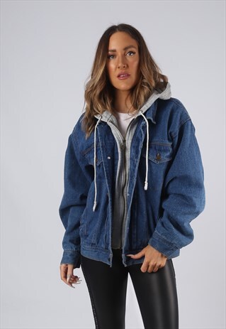 VINTAGE DENIM JACKET OVERSIZED SWEATSHIRT HOODY UK 14 (GO1X)