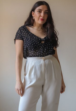 VINTAGE 90S SHEER TOP IN BLACK POLKA DOT