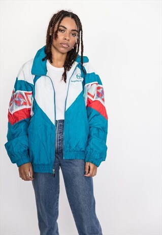VINTAGE 90S BLUE AND WHITE SERGIO TACCHI BOMBER JACKET