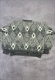 VINTAGE KNITTED JUMPER ABSTRACT PATTERNED GRANDAD SWEATER